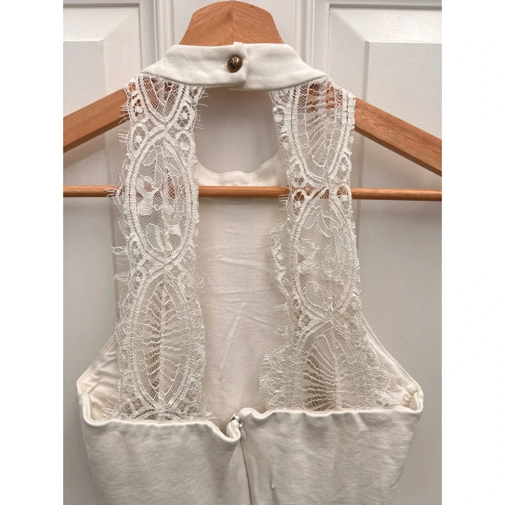 Lulus White Lace Back Halter Mini Dress Bodycon Bridal Cocktail Size S